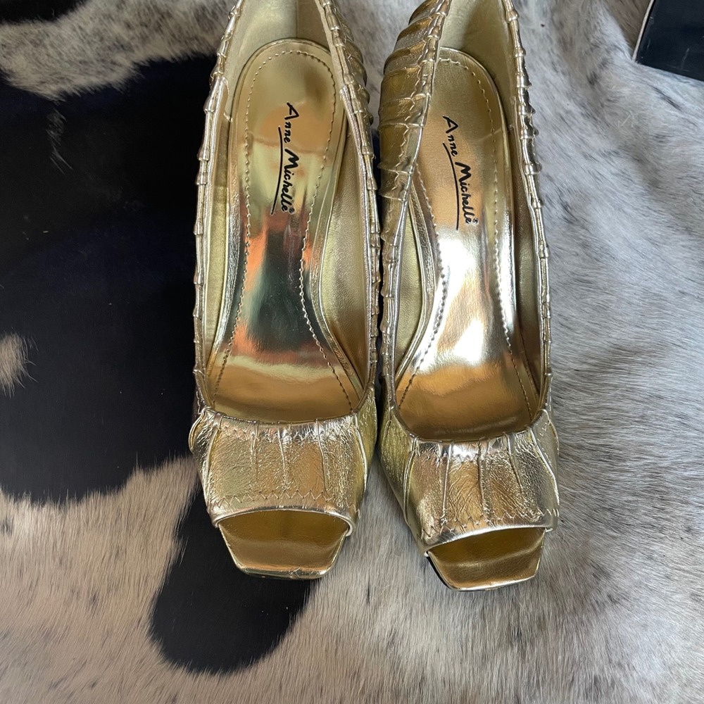 Anne Michelle Gold Heels Stiletto Dressy Party Open Toe Size 7‎ GLDPU